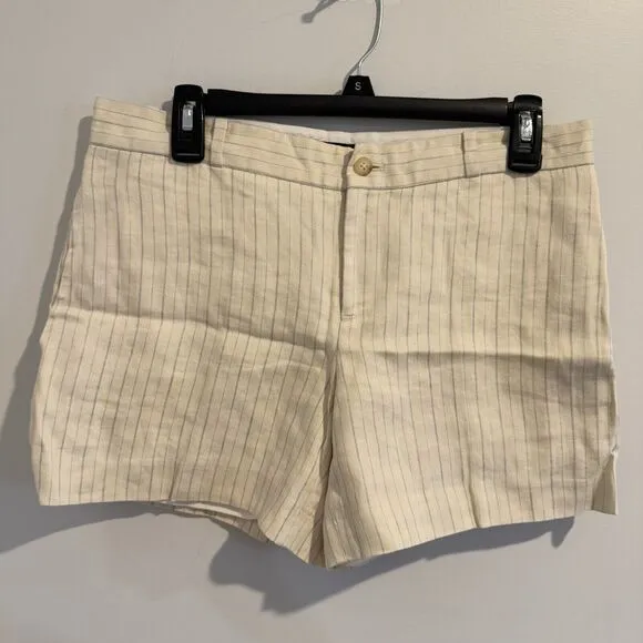Ralph Lauren Mini Shorts Womens Beige Striped 100% Linen Size 6