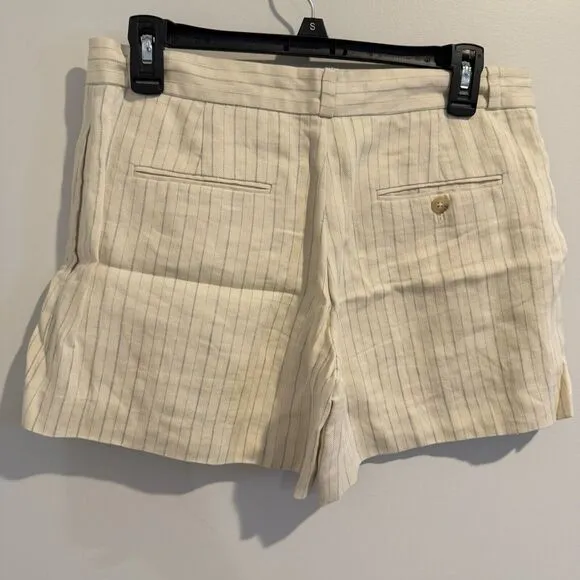 Ralph Lauren Mini Shorts Womens Beige Striped 100% Linen Size 6