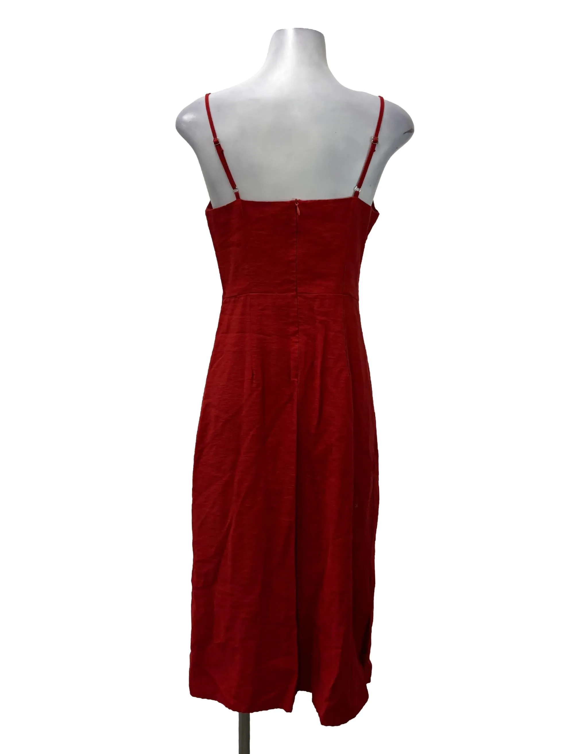 Red V-Neck Midi Cami Dress TEM