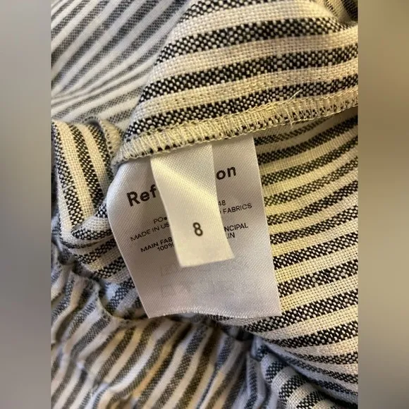 Reformation Theodore Linen Pocket Paperbag Waist Shorts Vineyard Striped Size 8