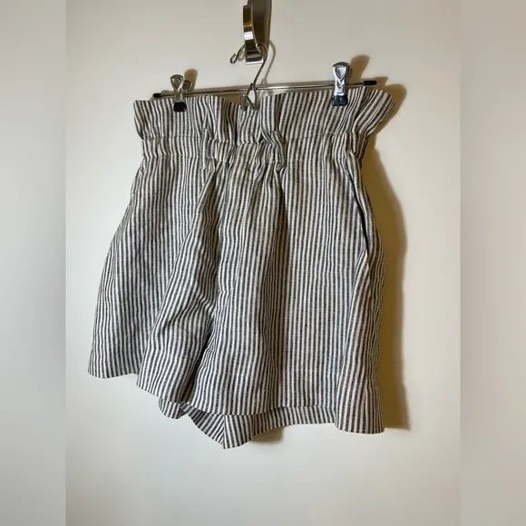 Reformation Theodore Linen Pocket Paperbag Waist Shorts Vineyard Striped Size 8