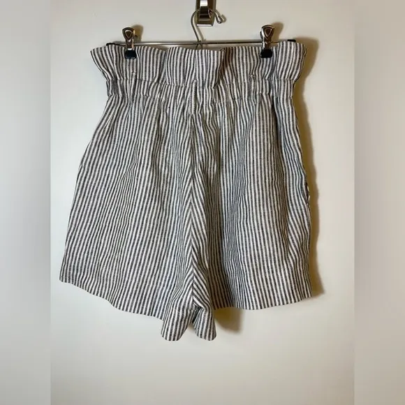 Reformation Theodore Linen Pocket Paperbag Waist Shorts Vineyard Striped Size 8