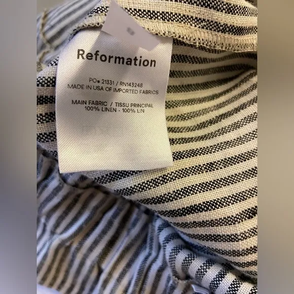 Reformation Theodore Linen Pocket Paperbag Waist Shorts Vineyard Striped Size 8