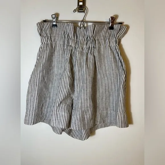 Reformation Theodore Linen Pocket Paperbag Waist Shorts Vineyard Striped Size 8