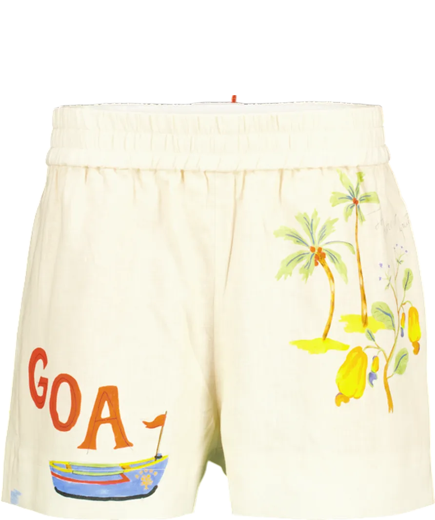 Rhode Resort Cream Kina "Goa" Printed Linen Shorts UK L