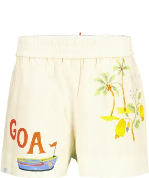Rhode Resort Cream Kina "Goa" Printed Linen Shorts UK L