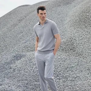 Rib Knit Short Sleeve Johnny Collar Sweater
