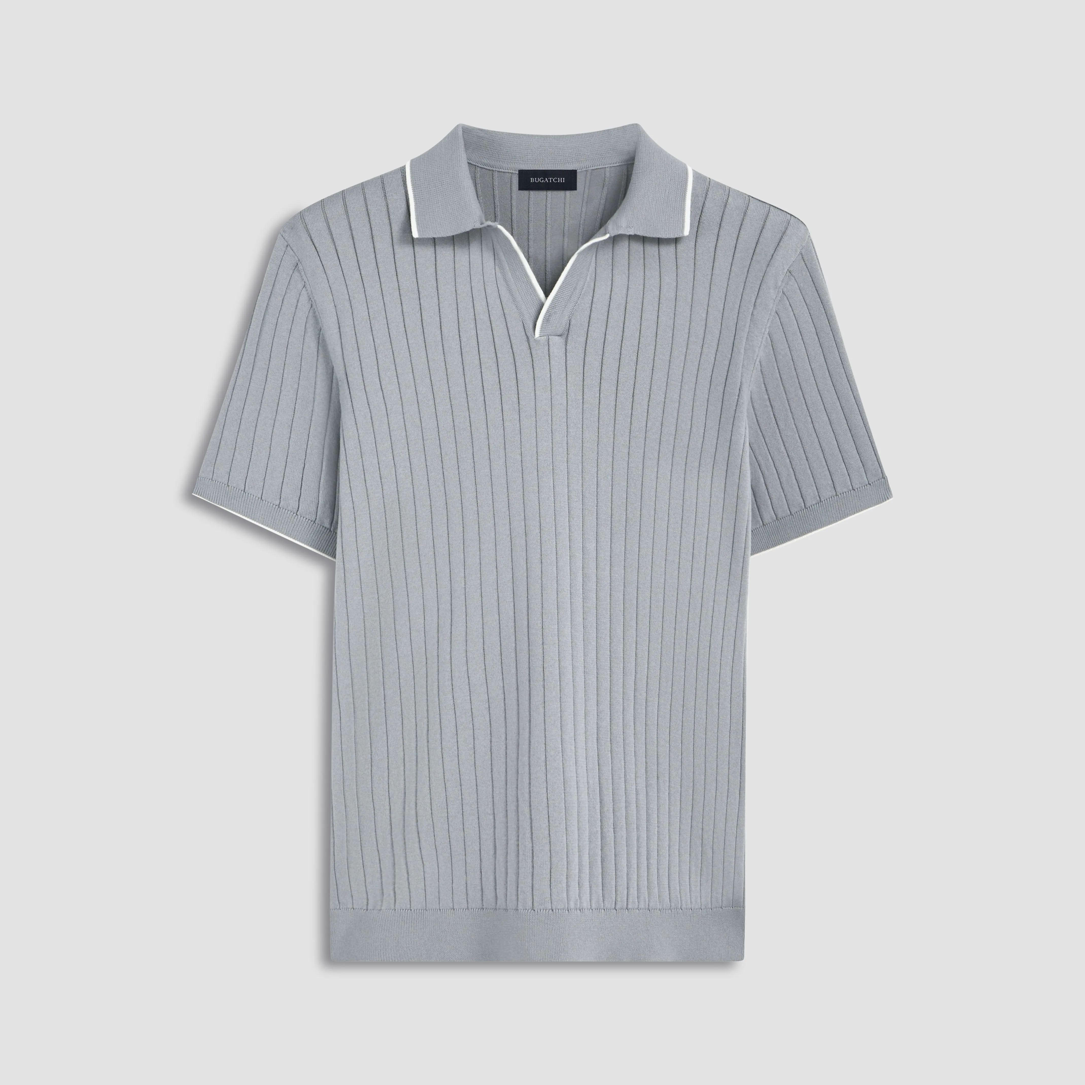 Rib Knit Short Sleeve Johnny Collar Sweater