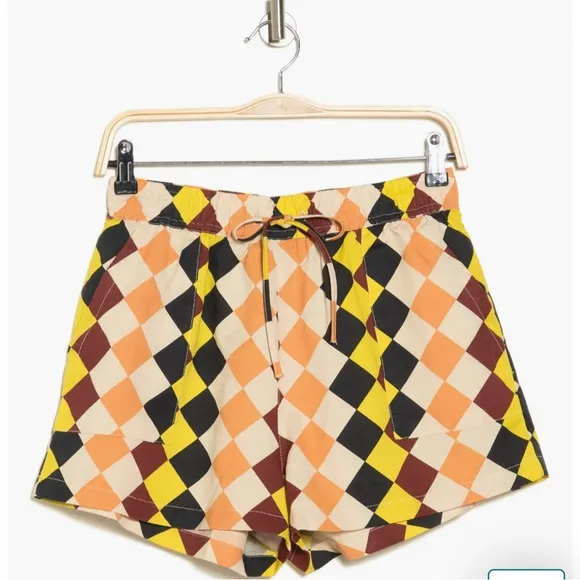 RVCA NWT Greenpacha Cusco Diamond Print Elastic Waist Shorts XS $78