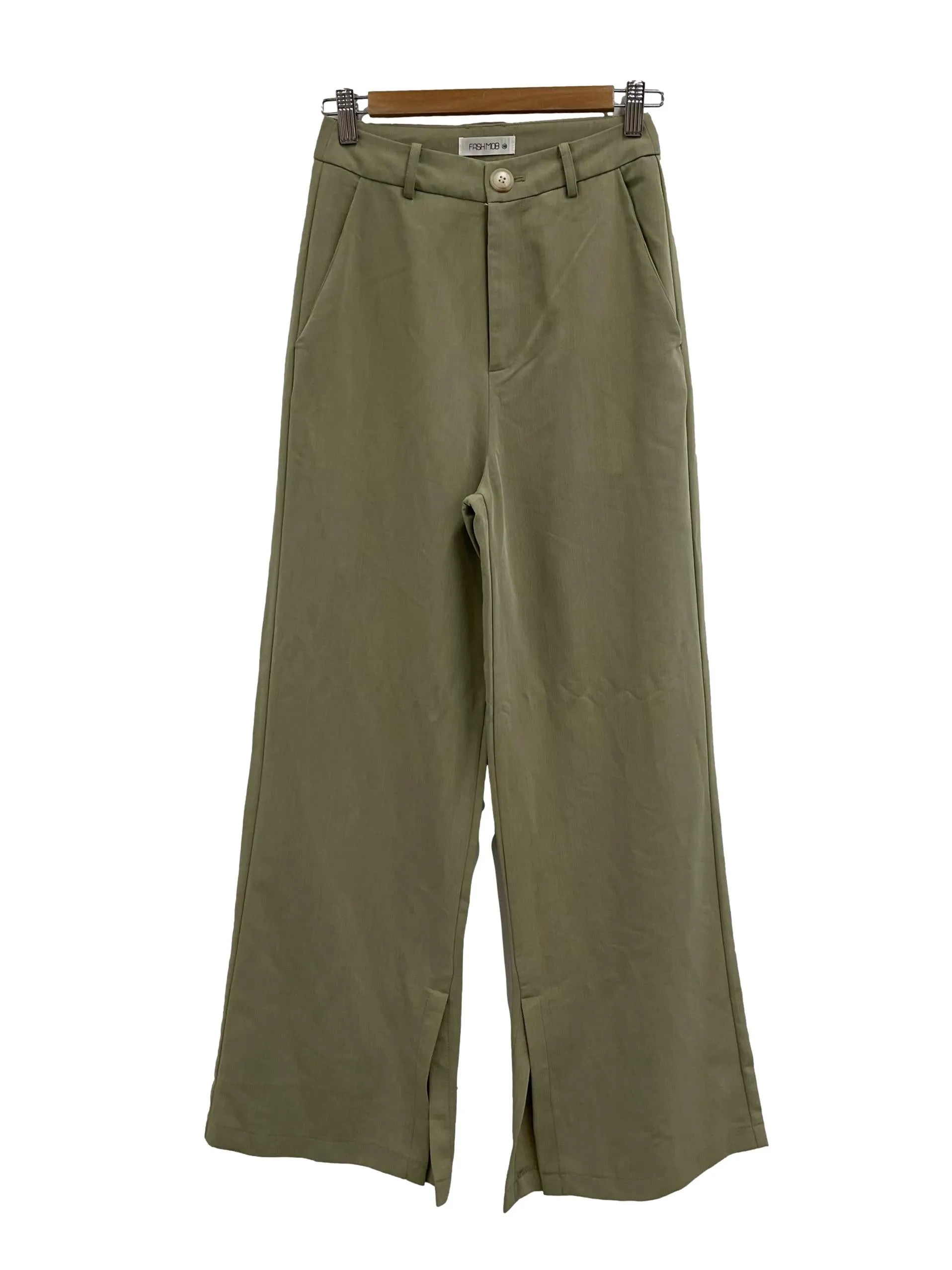 Sage Green Pleated Button Pants