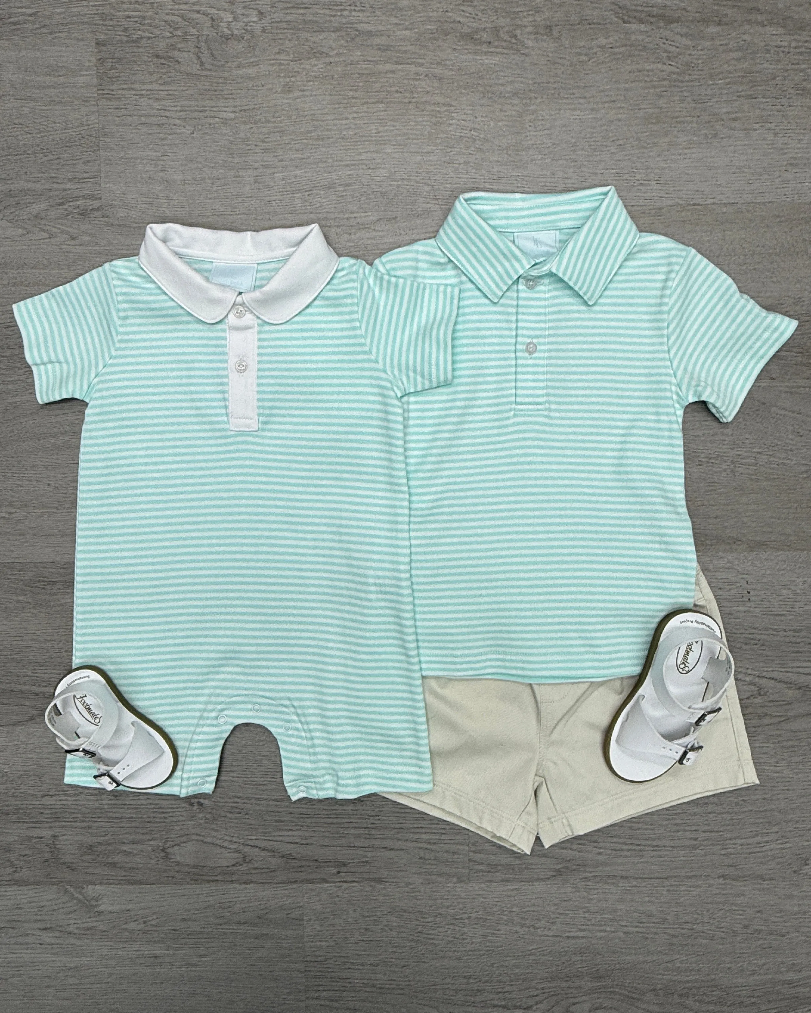 Short Sleeve Polo - Aqua Stripe
