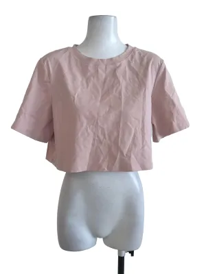 Soft Pink Plain Short Sleeve Crop Top