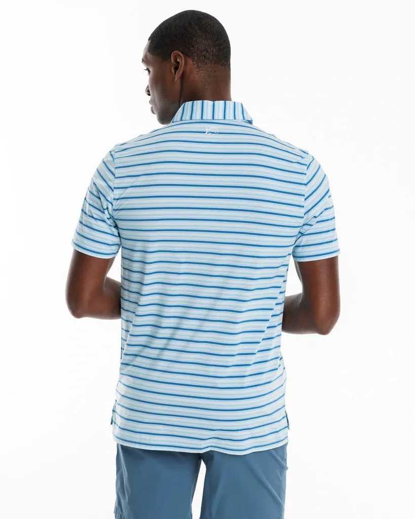 SOUTHERN TIDE BRRR°®-EEZE BASIN STRIPED PERFORMANCE POLO SHIRT - BRISK BLUE