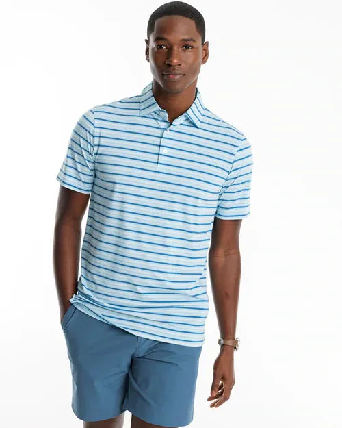 SOUTHERN TIDE BRRR°®-EEZE BASIN STRIPED PERFORMANCE POLO SHIRT - BRISK BLUE