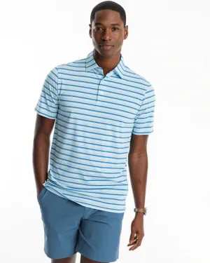 SOUTHERN TIDE BRRR°®-EEZE BASIN STRIPED PERFORMANCE POLO SHIRT - BRISK BLUE