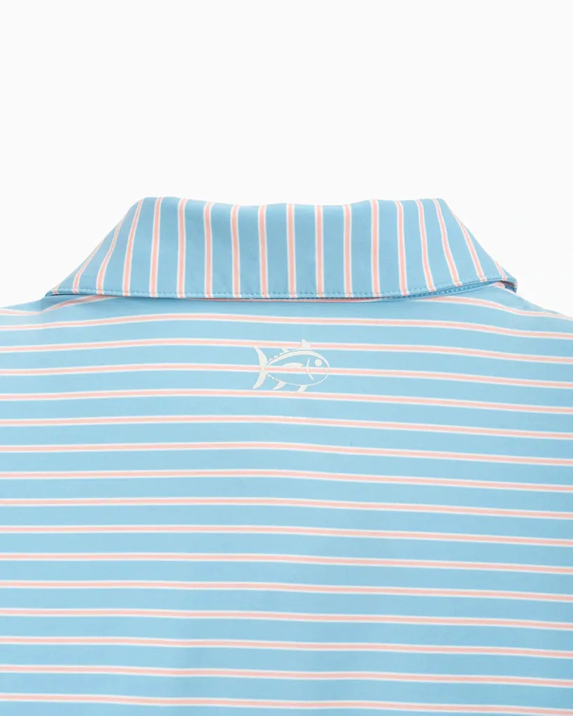 SOUTHERN TIDE BRRR°®-EEZE DUNES STRIPED PERFORMANCE POLO SHIRT - BRISK BLUE