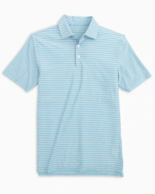 SOUTHERN TIDE BRRR°®-EEZE DUNES STRIPED PERFORMANCE POLO SHIRT - BRISK BLUE