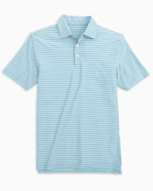 SOUTHERN TIDE BRRR°®-EEZE DUNES STRIPED PERFORMANCE POLO SHIRT - BRISK BLUE