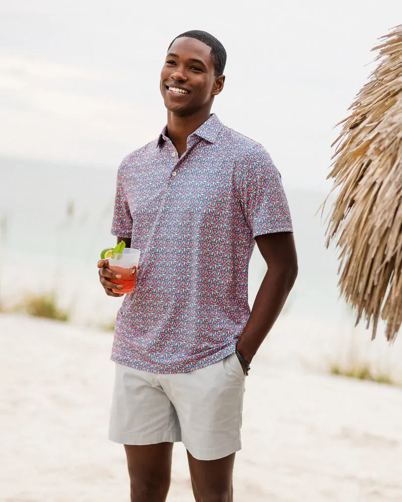 SOUTHERN TIDE DRIVER JUST CHILLIN PRINTED PERFORMANCE POLO SHIRT - BLUE RIDGE