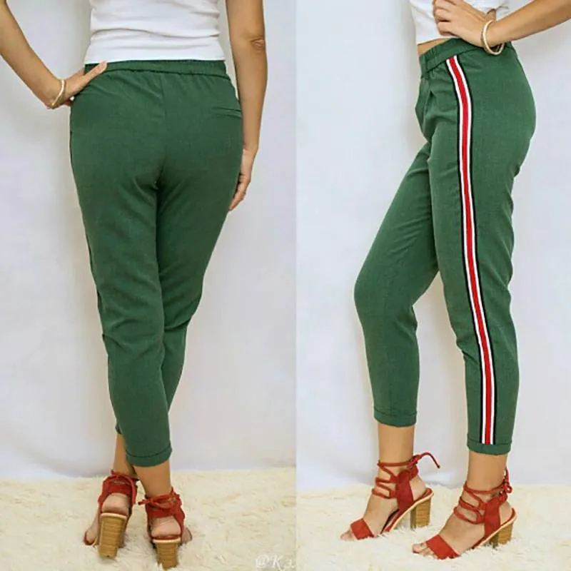 Striped Elastic Waist Pants