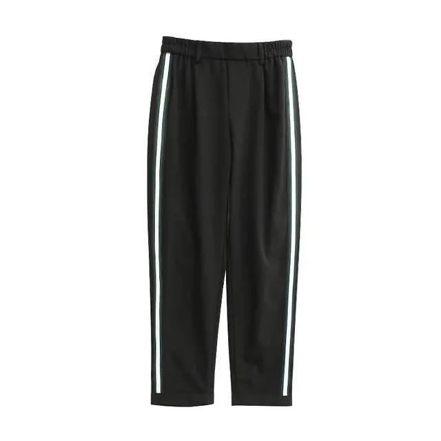 Striped Elastic Waist Pants