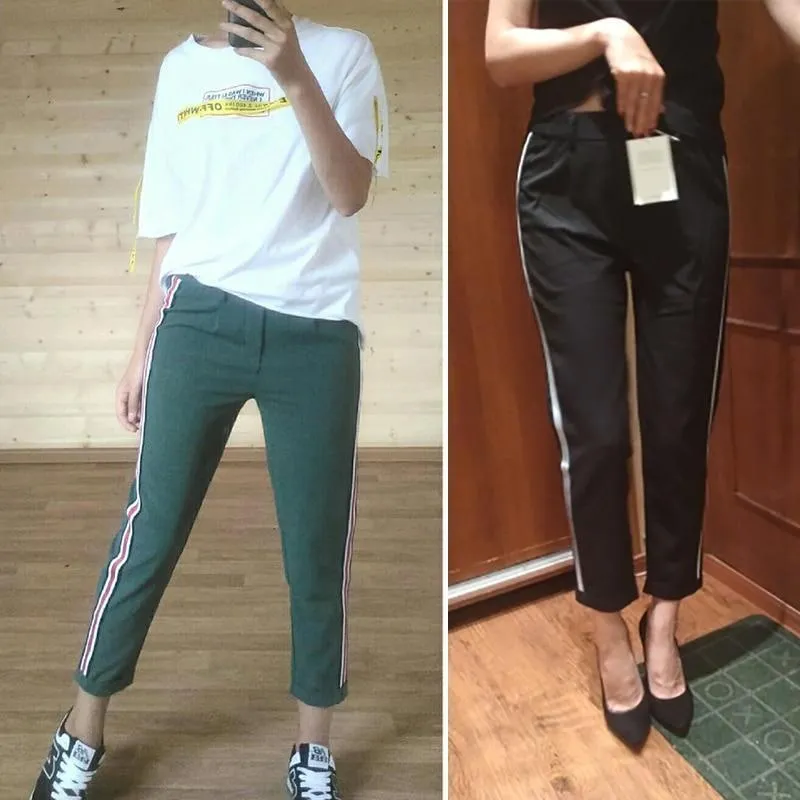 Striped Elastic Waist Pants