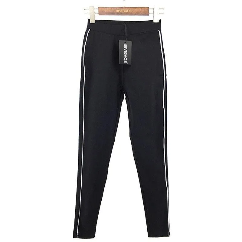 Striped Elastic Waist Pencil Pants