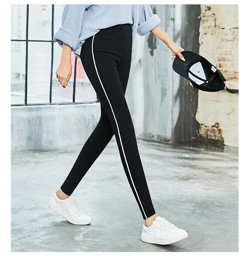 Striped Elastic Waist Pencil Pants