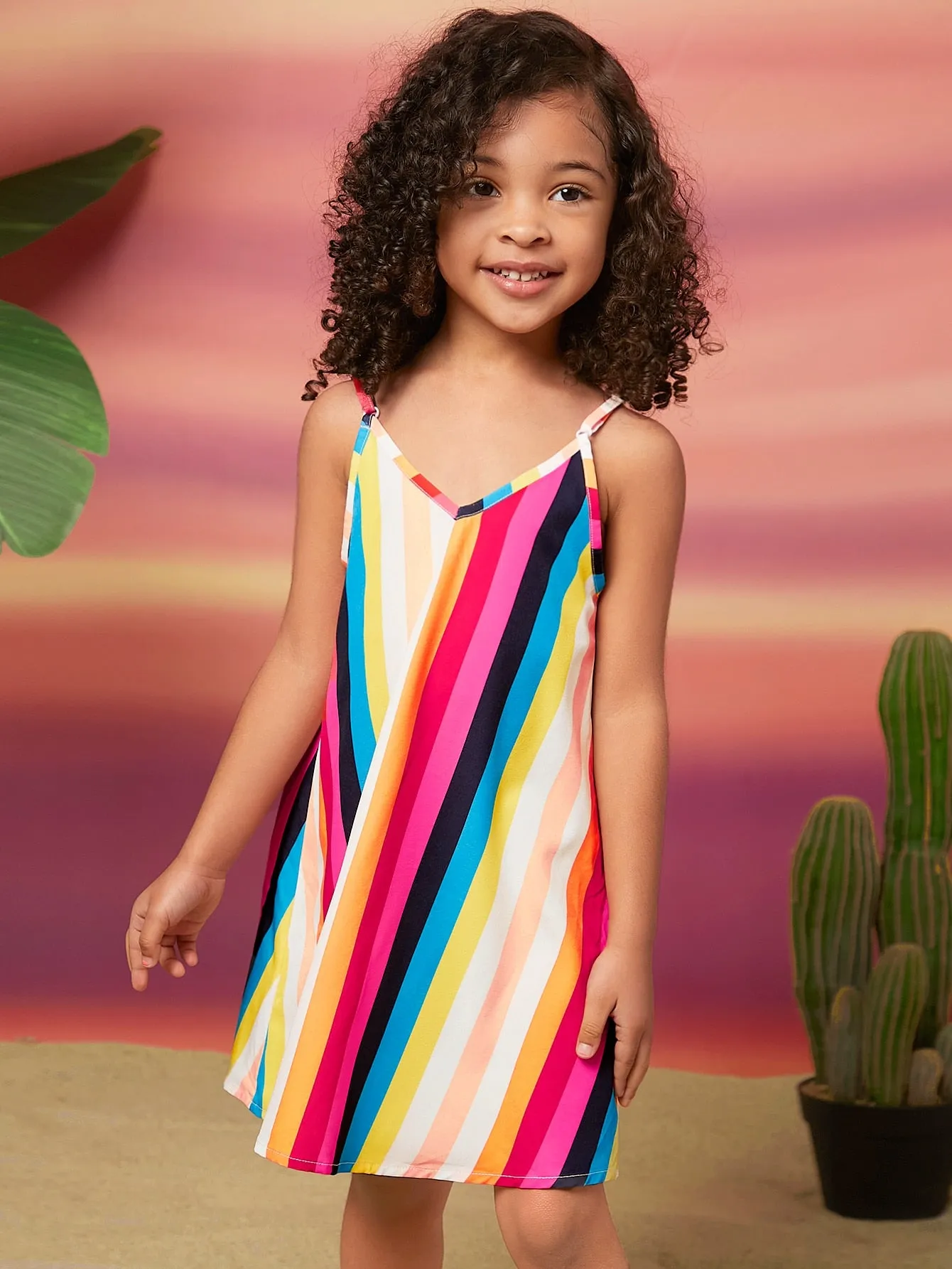 Toddler Girls Rainbow Striped Cami Dress