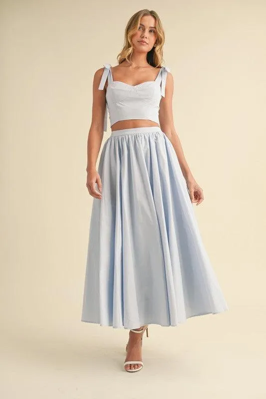 TOP WITH BOW DETAILS AND LONG FULL MIDI SKIRT SET