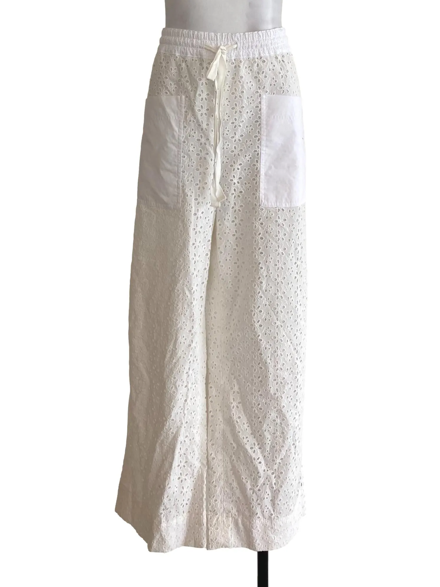 White Embroidered Pants