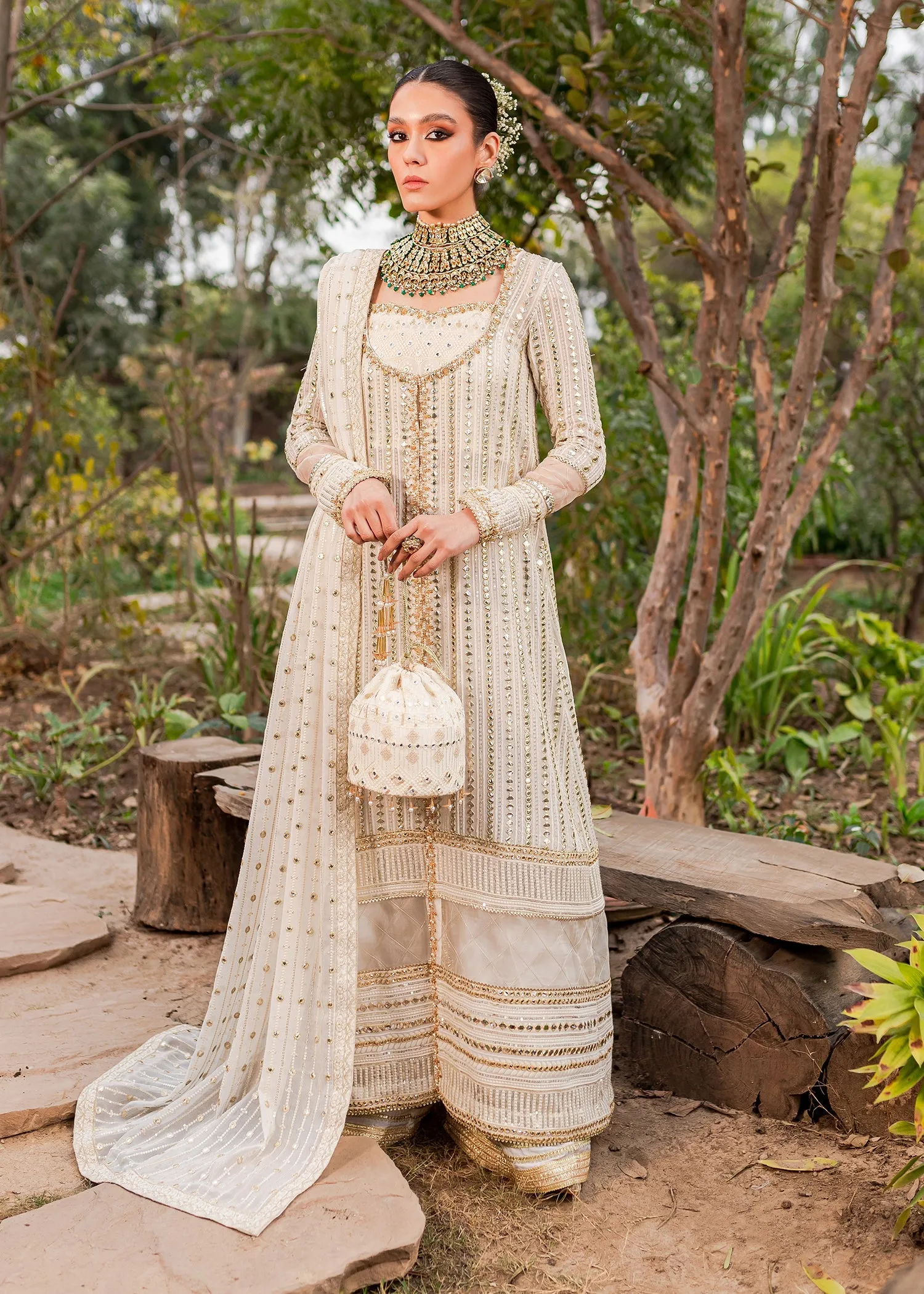 White Gold Shirt Sharara Bride Pakistani Wedding Dresses