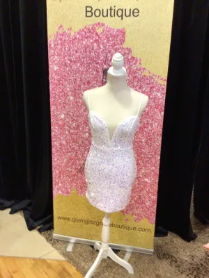 White iridescent cami sequin mini dress