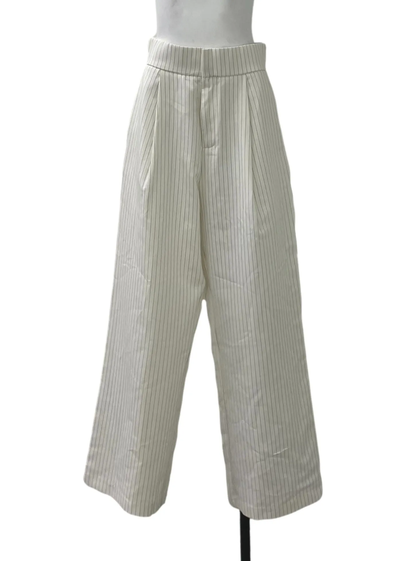 White Pinstripe Pleated Pants