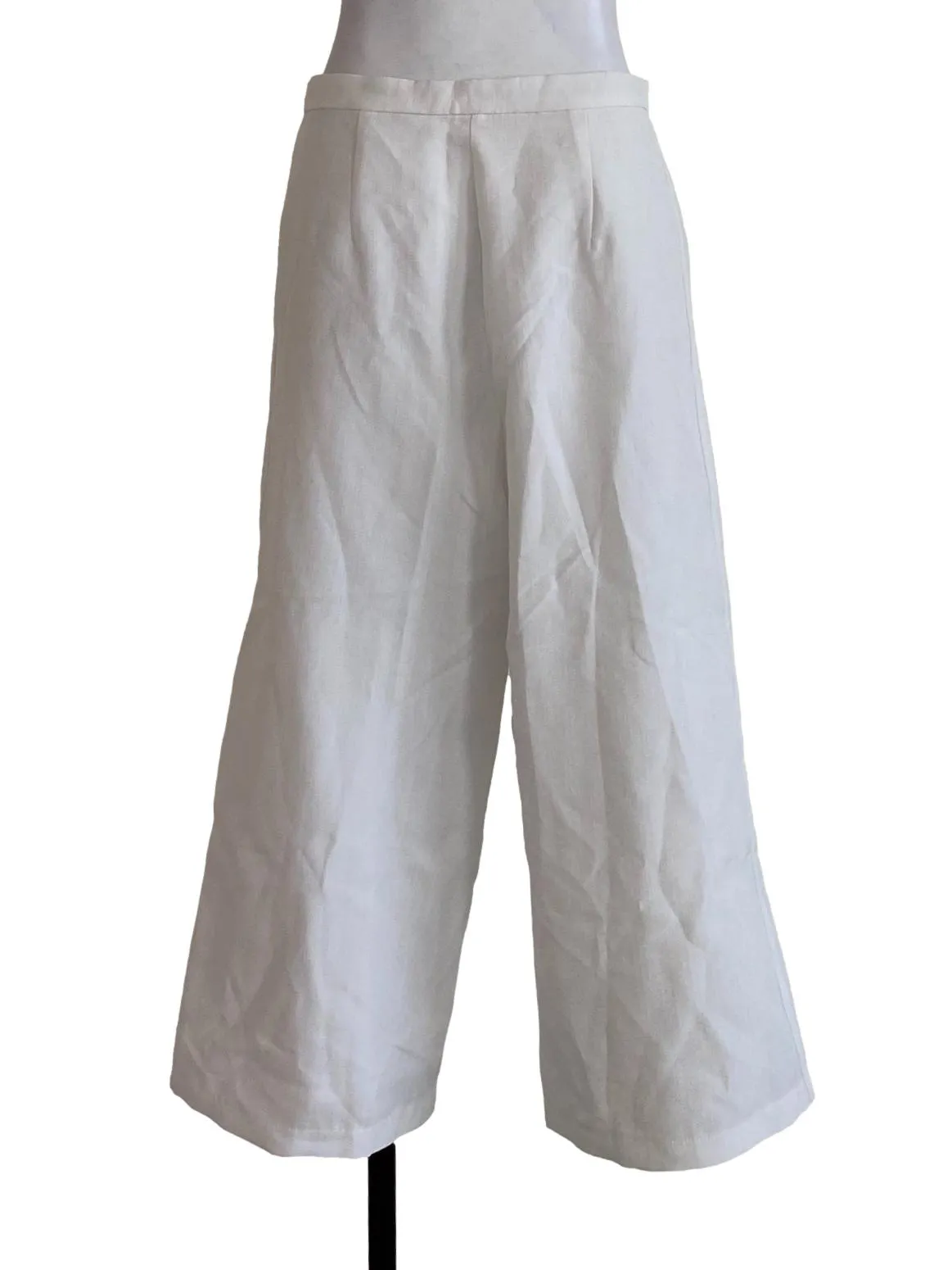 White Plain Culottes Pants