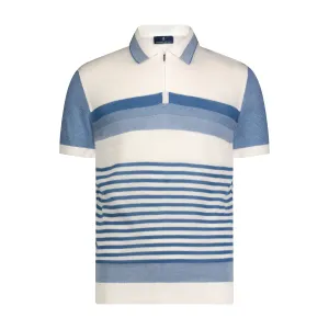 White with Indigo Assorted Stripe Short Sleeve Knit Polo