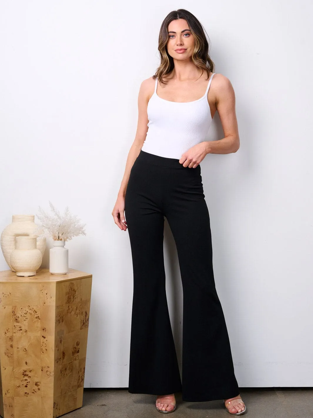 WOMEN'S ELASTIC HIGH WAIST BELL LEG PANTS