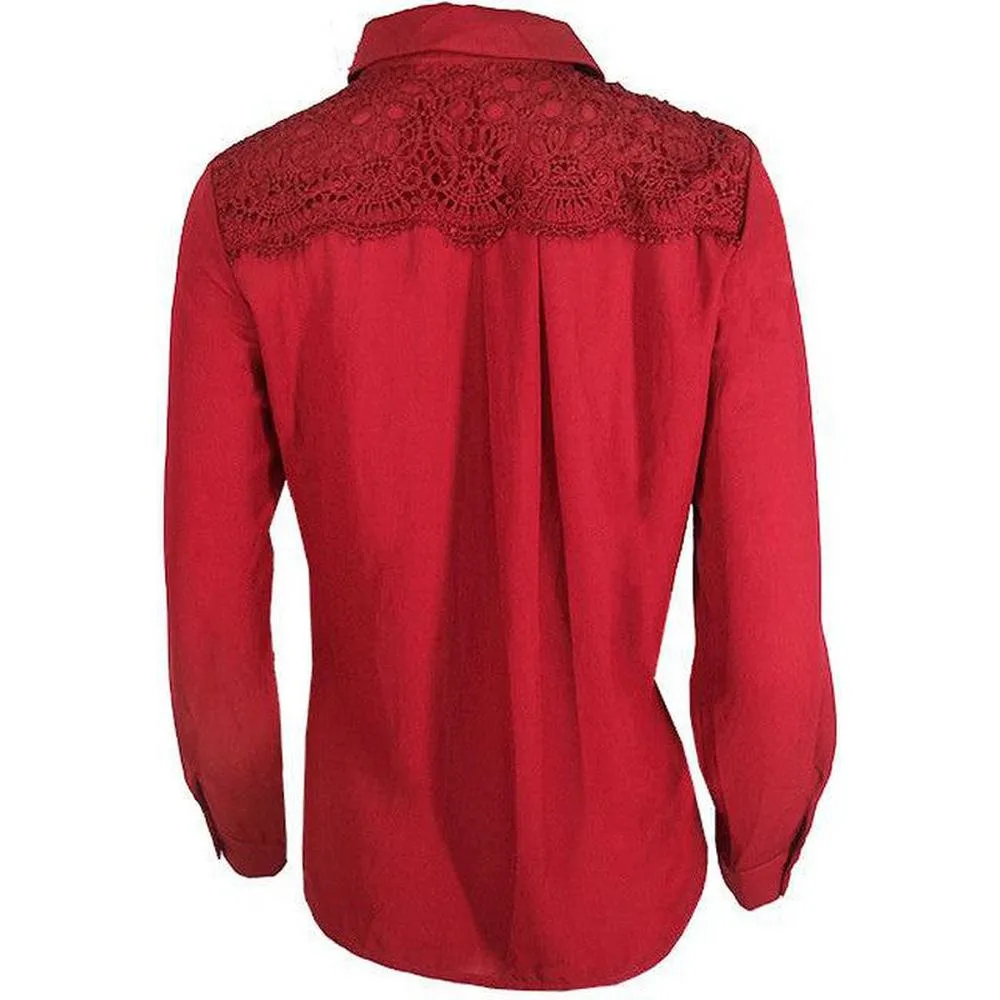 Women's Long Sleeve Button Up Beads Wine