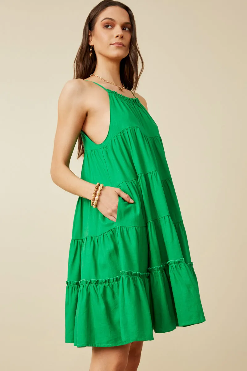 Womens Tiered Ruffle Seamed Cami Dress